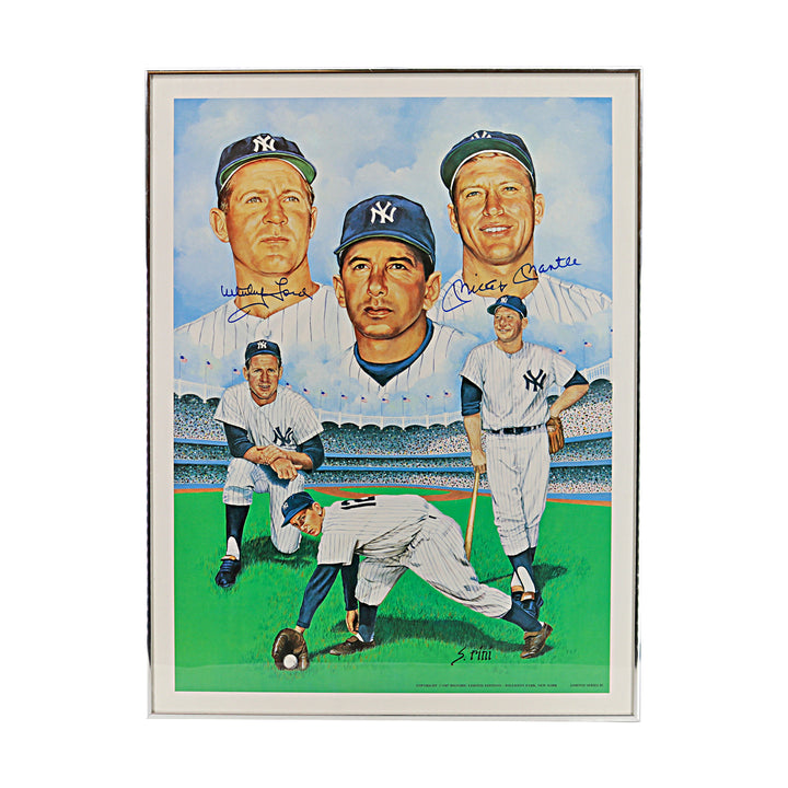 Mantle Ford New York Yankees Multi Signed Framed 17x23 LE Litho Photo JSA LOA