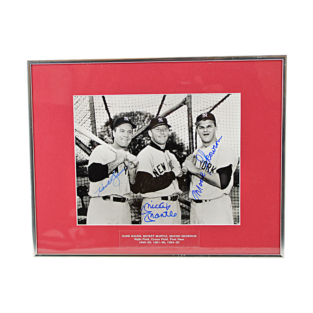 Mantle Bauer Skowron New York Yankees Autographed Framed 8x10 Photo JSA LOA