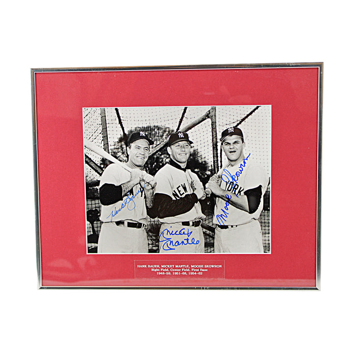 Mantle Bauer Skowron New York Yankees Autographed Framed 8x10 Photo JSA LOA