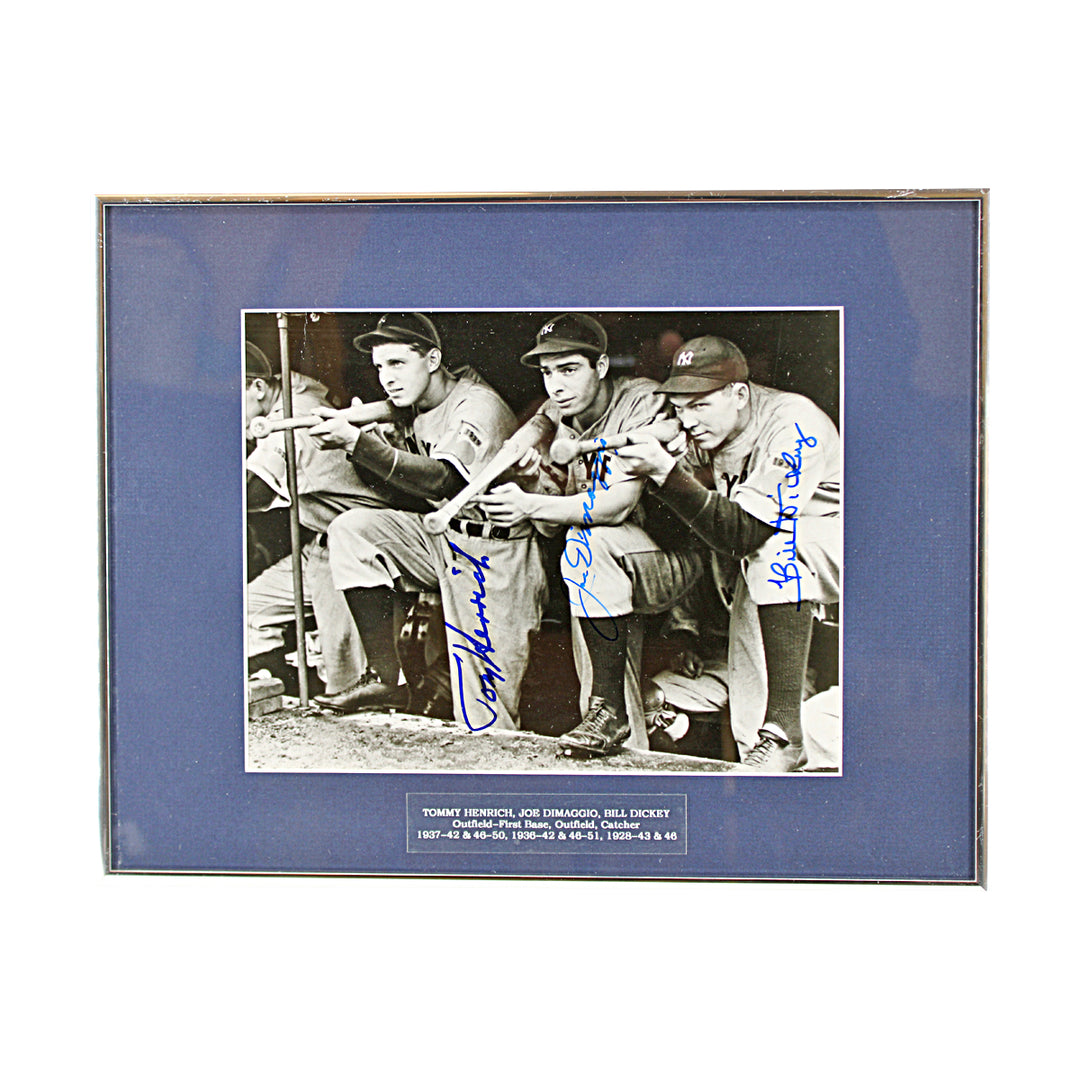 DiMaggio Henrich Dickey New York Yankees Autographed Framed 8x10 Photo JSA LOA