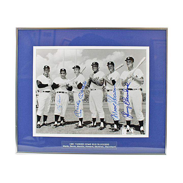 Mantle Berra Skowron Blanchard New York Yankees Multi Signed Framed 11x14 Photo JSA LOA