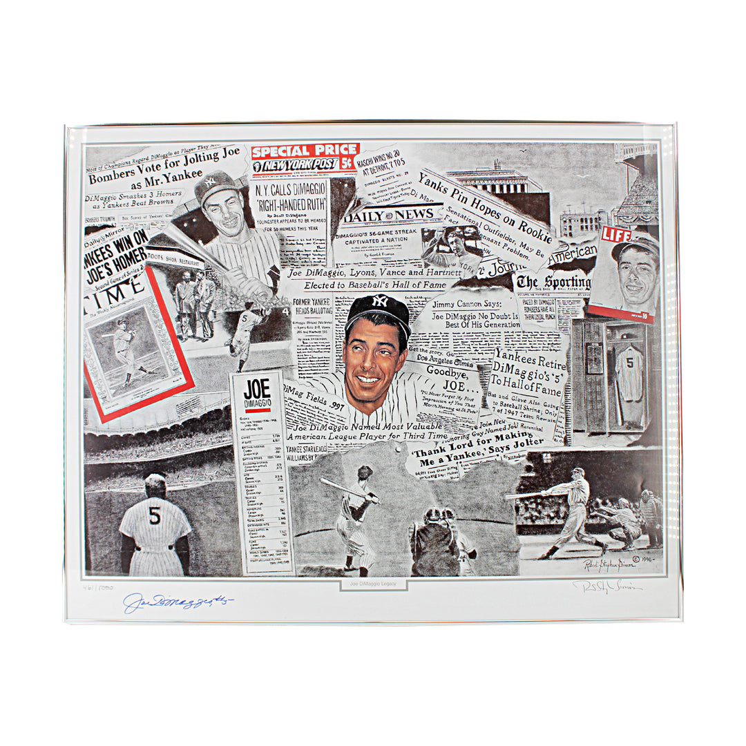 Joe DiMaggio New York Yankees Autographed Framed Legacy Lithograph LE 461/1000 JSA LOA