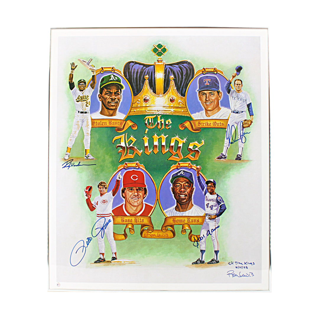 Aaron Henderson Rose Ryan Multi Signed Framed Ron Lewis Kings of Baseball Lithograph JSA LOA