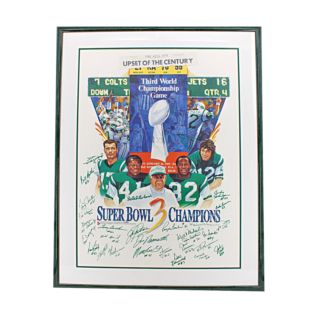 Namath Snell Maynard Jets Team Signed 25x34 Lithograph LE /300 JSA LOA