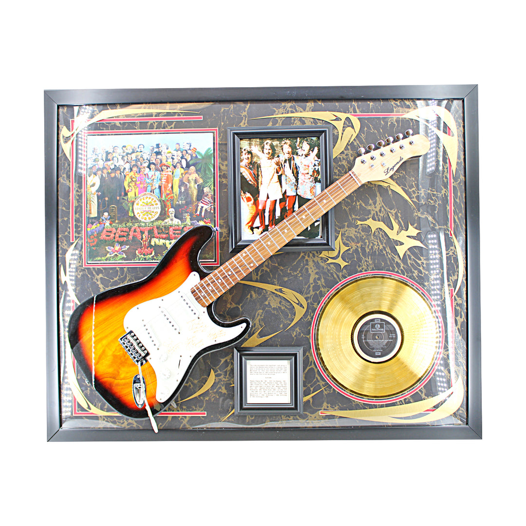 The Beatles SGT Pepper's Lonely Hearts Club Framed Guitar & Record Collage 34x43