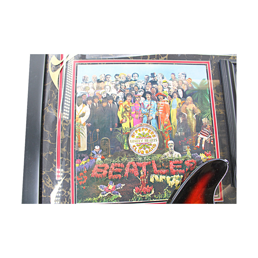The Beatles SGT Pepper's Lonely Hearts Club Framed Guitar & Record Collage 34x43