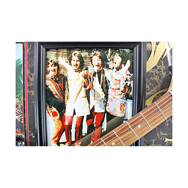 The Beatles SGT Pepper's Lonely Hearts Club Framed Guitar & Record Collage 34x43