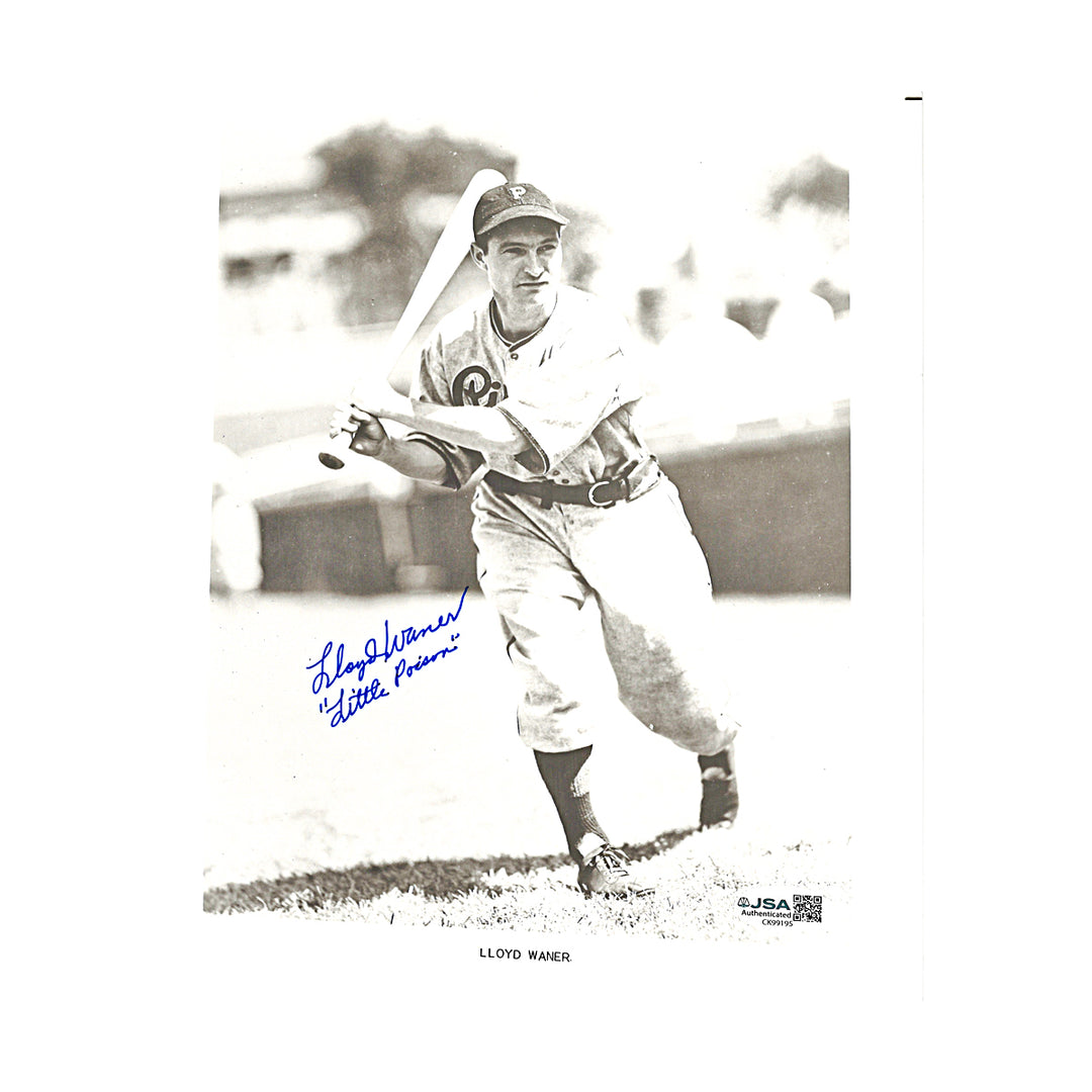 Lloyd Waner Pittsburgh Pirates Autographed Inscribed 8x10 Photo JSA COA