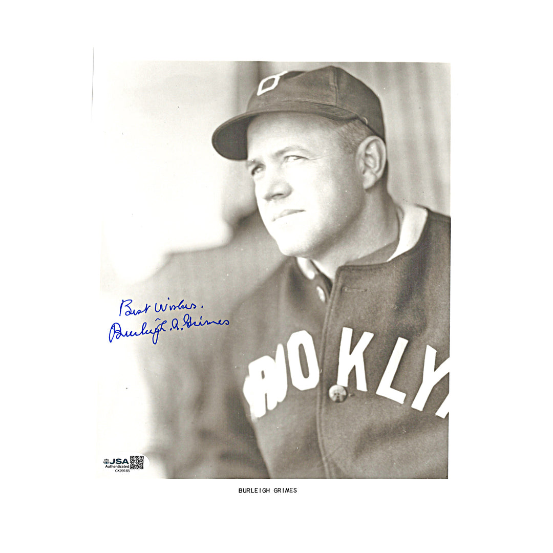 Burleigh Grimes Los Angeles Dodgers Autographed 8x10 Photo JSA COA