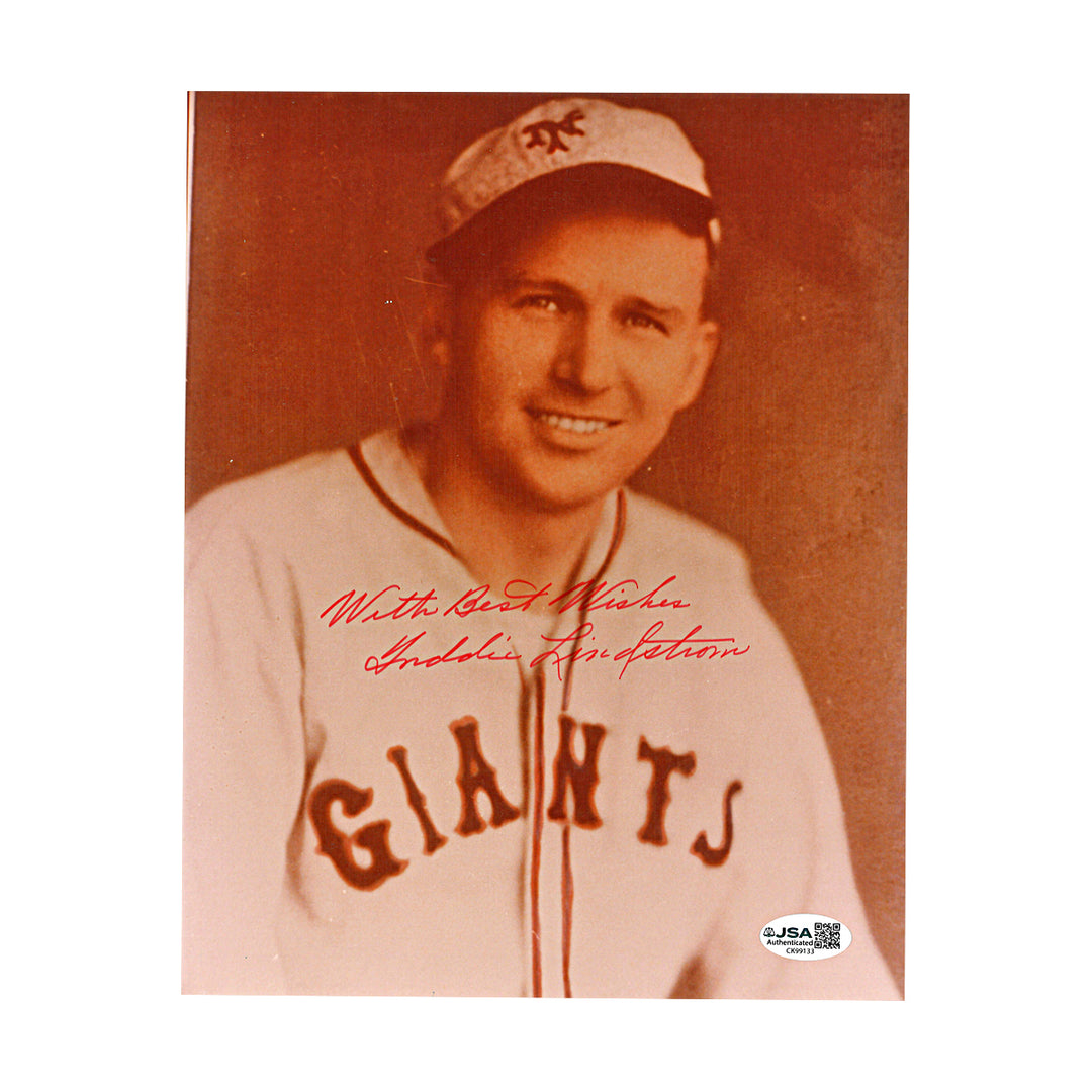 Freddie Lindstrom San Francisco Giants Autographed Inscribed 8x10 Photo JSA COA