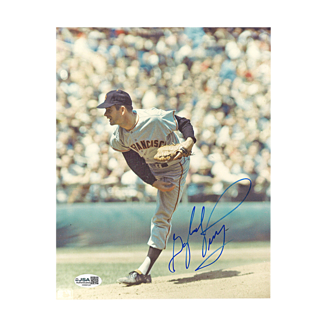 Gaylord Perry San Francisco Giants Autographed Pitching 8x10 Photo JSA COA