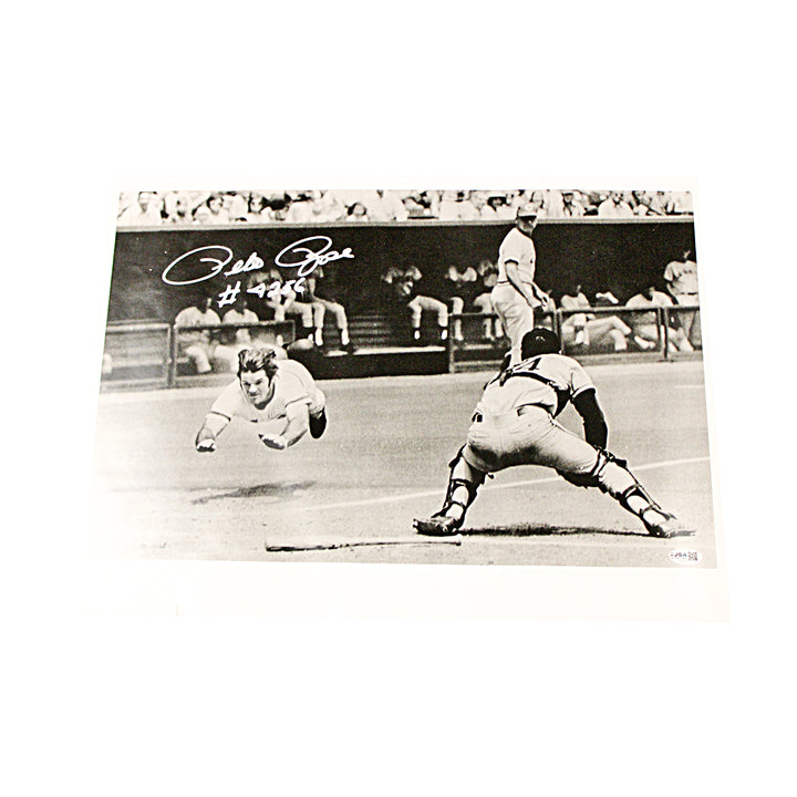 Pete Rose Cincinnati Reds Autographed Inscribed Dry Mounted 16x20 Photo JSA COA