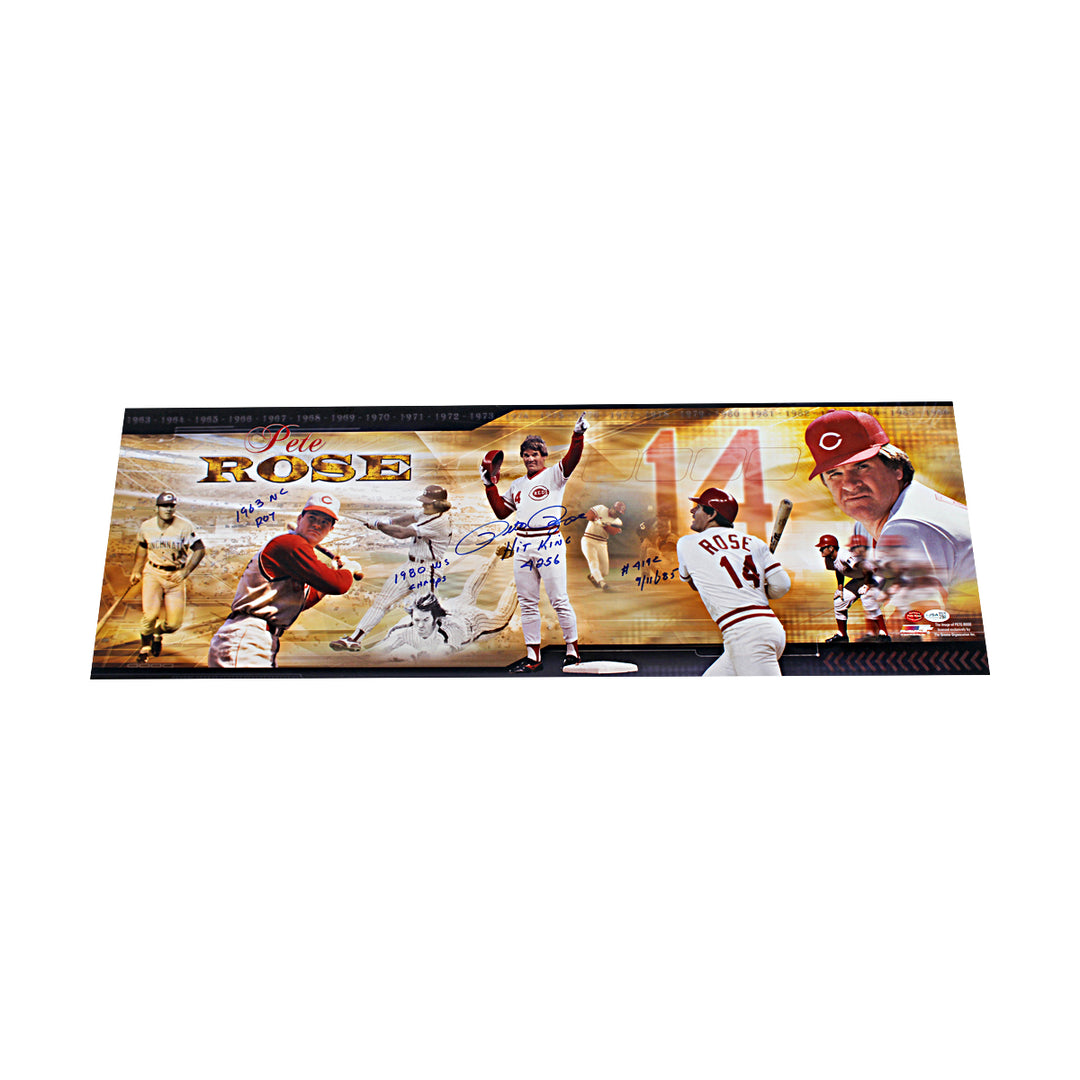 Pete Rose Cincinnati Reds Autographed Inscribed 12x36 Panoramic Photo JSA COA
