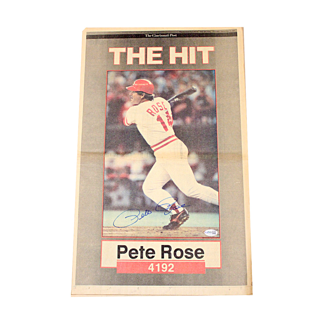 Pete Rose Cincinnati Reds Autographed Cincinnati Post Newspaper JSA COA