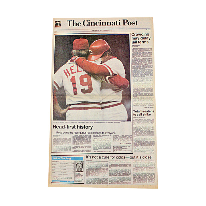 Pete Rose Cincinnati Reds Autographed Cincinnati Post Newspaper JSA COA