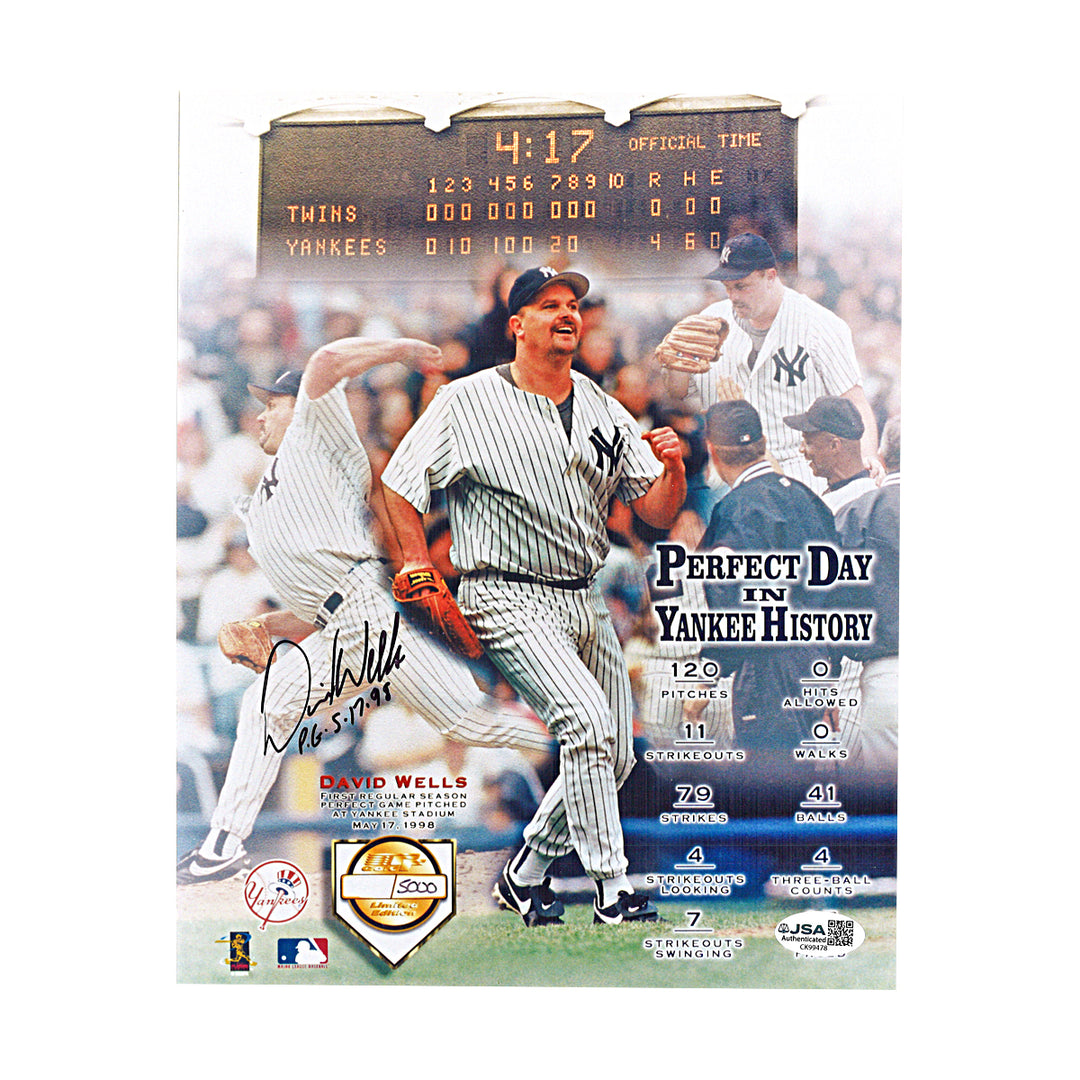 David Wells New York Yankees Autographed Inscribed 8x10 Photo JSA COA