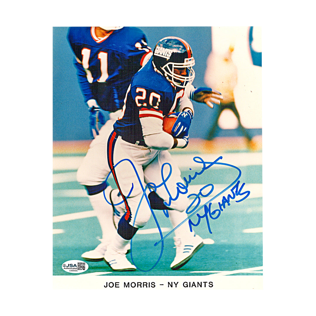 Joe Morris New York Giants Autographed Inscribed 8x10 Photo JSA COA