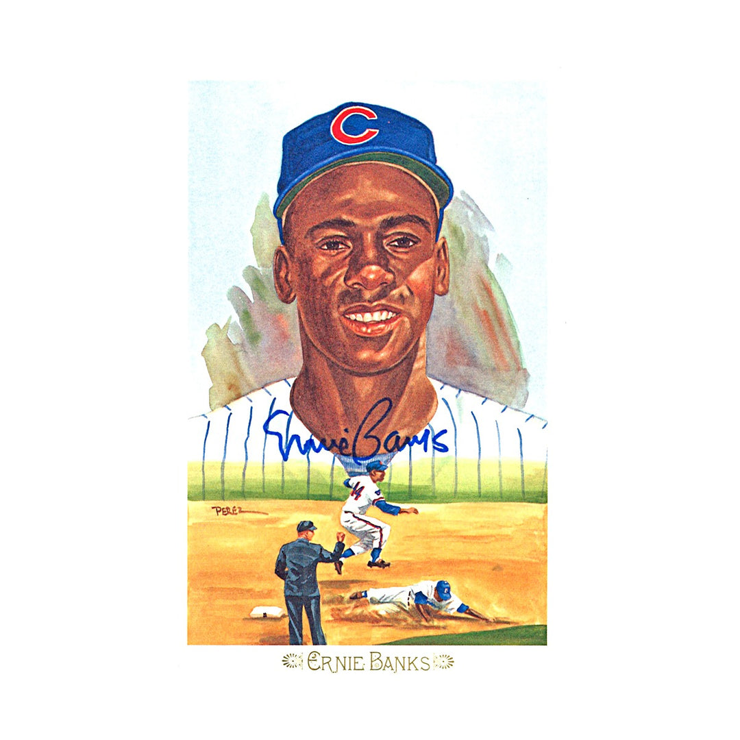 Ernie Banks Cubs Autographed Perez Steele 1989 Postcard #03448/10000 JSA COA