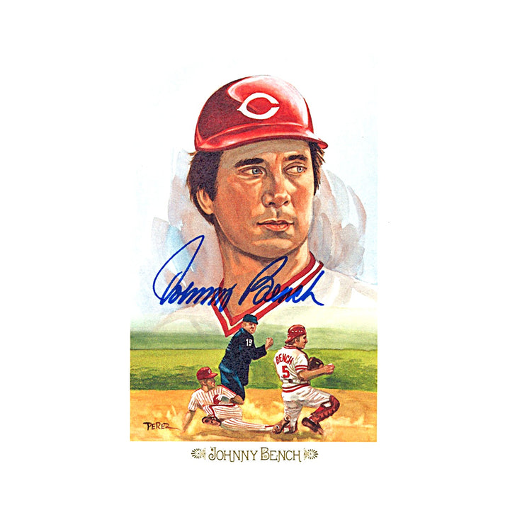 Johnny Bench Reds Autographed Perez Steele 1989 Postcard #03448/10000 JSA COA