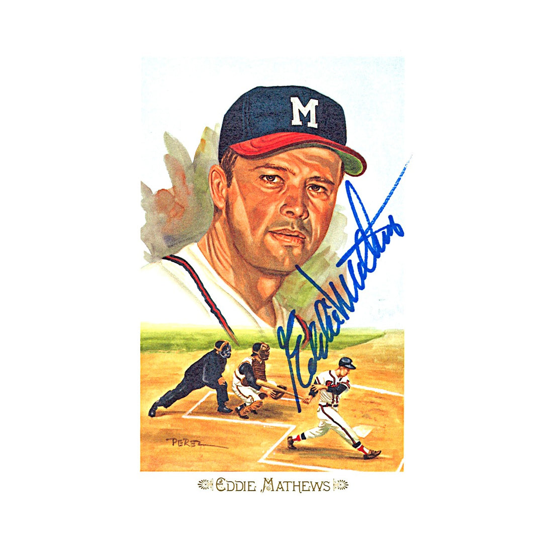 Eddie Matthews Braves Autographed Perez Steele 1989 Postcard 03448/10000 JSA COA