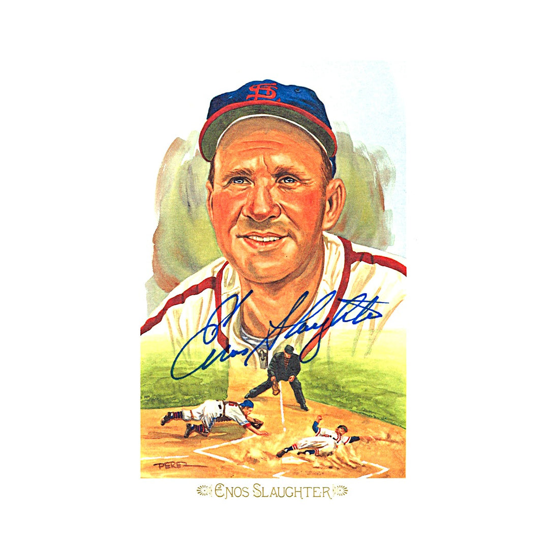 Enos Slaughter Cardinals Autographed Perez Steele 1989 Postcard /10000 JSA COA
