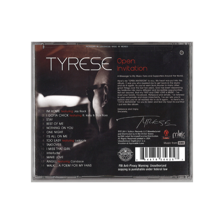 Tyrese Autographed Open Invitation CD
