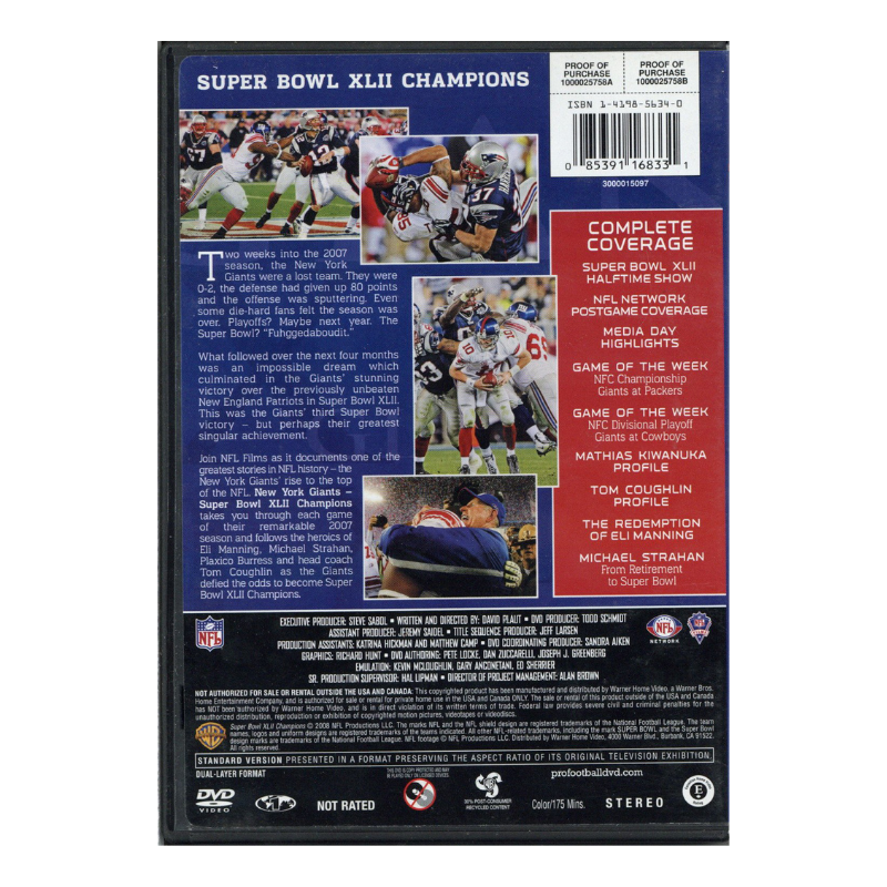 Justin Tuck New York Giants Super Bowl XLII Autographed Signed & Inscribed DVD (J&R LOA)