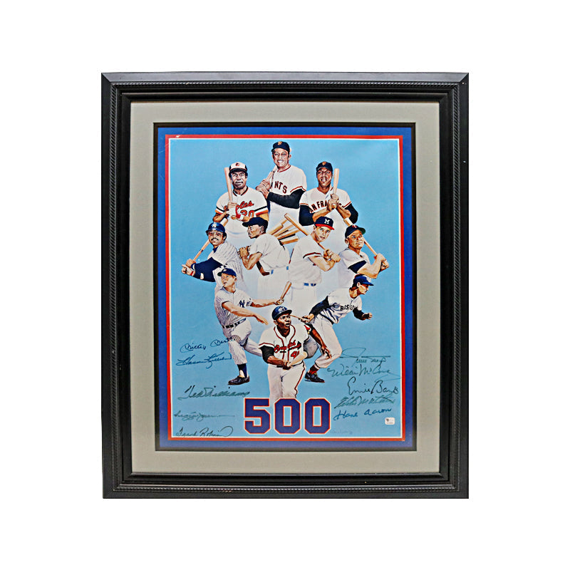 500 Home Run Club 10 Signature Multi Signed Autographed Framed 17x23 Ron Lewis 500 Lithograph (JSA LOA)