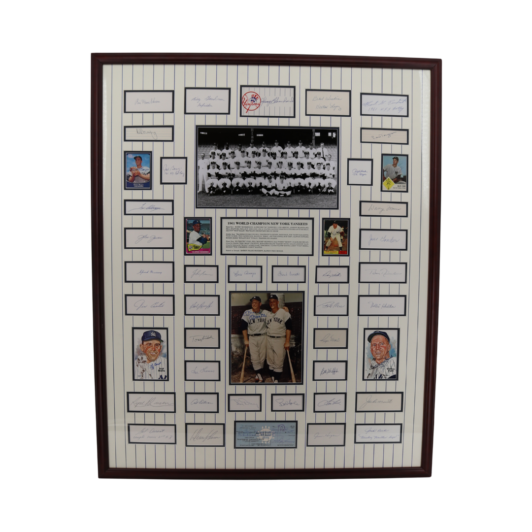 Mantle Maris Berra 1961 New York Yankees Signed Chit Collage All American Holo