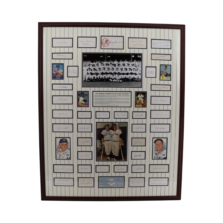 Mantle Maris Berra 1961 New York Yankees Signed Chit Collage All American Holo