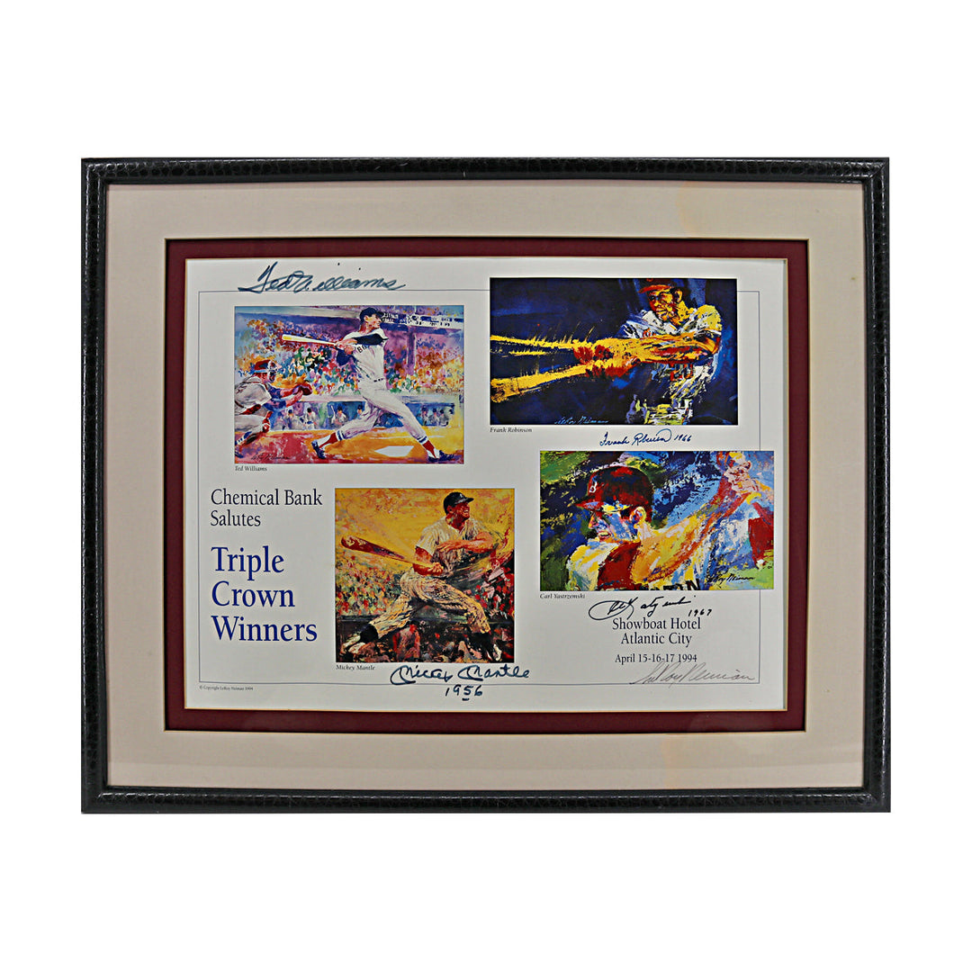 Mantle Williams Yastrzemski Robinson Signed 16x21 Framed Neiman Litho JSA LOA