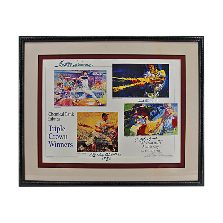 Mantle Williams Yastrzemski Robinson Signed 16x21 Framed Neiman Litho JSA LOA