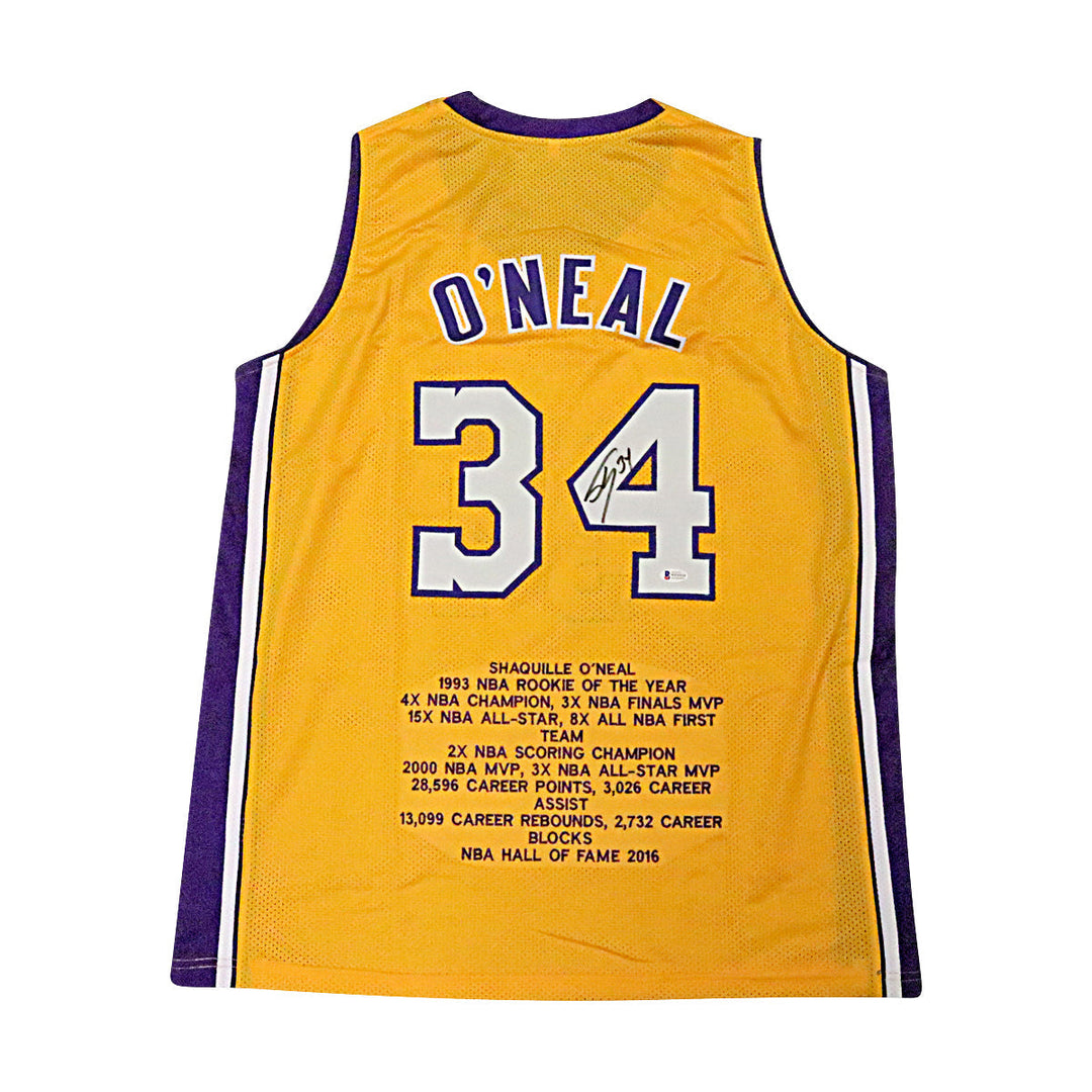 Shaquille O'Neal Los Angeles Lakers Autographed Signed Pro-Style Yellow Embroidered Stat Jersey (Beckett Holo)
