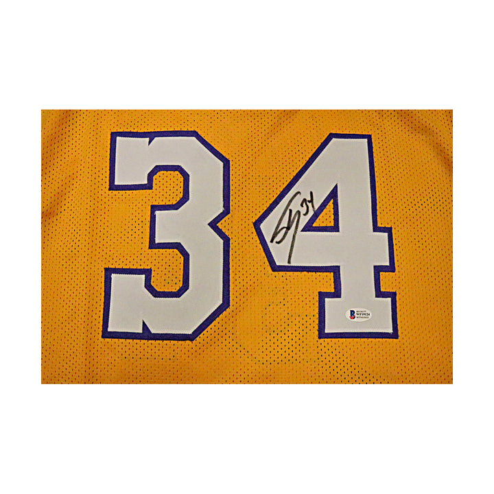 Shaquille O'Neal Los Angeles Lakers Autographed Signed Pro-Style Yellow Embroidered Stat Jersey (Beckett Holo)