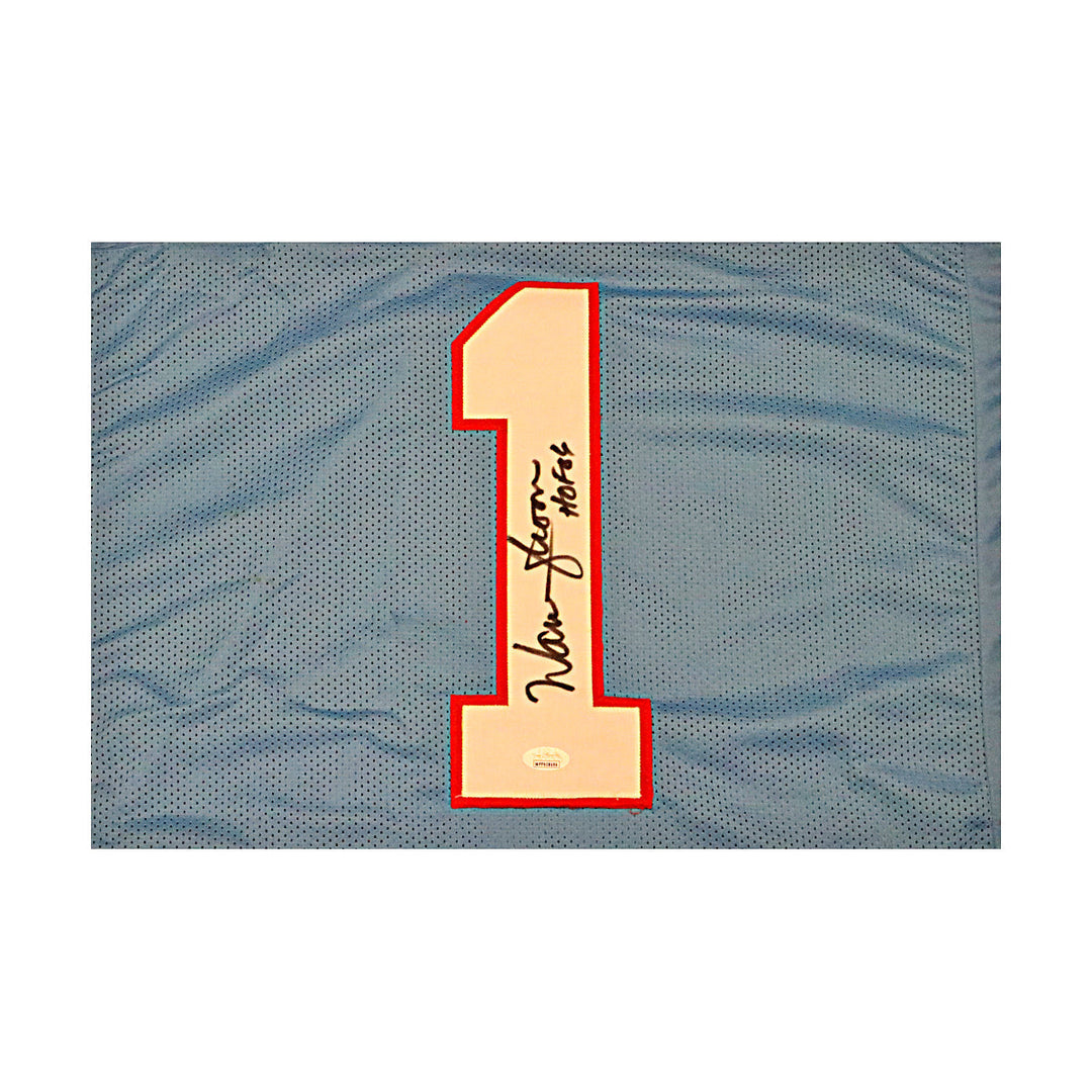 Warren Moon Houston Oilers Autographed Signed Inscribed Pro-Style Blue Signed Jersey (JSA COA)