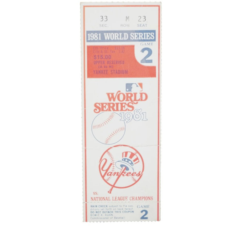 1981 World Series Game Two Yankees vs. Dodgers 10/21/1981 Yankee Stadium Ticket