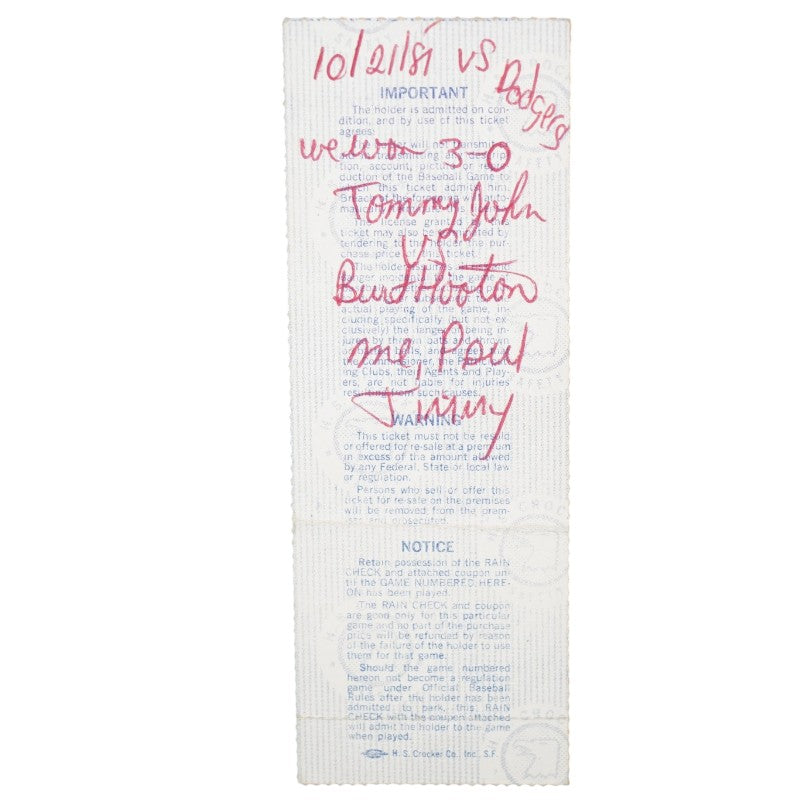 1981 World Series Game Two Yankees vs. Dodgers 10/21/1981 Yankee Stadium Ticket