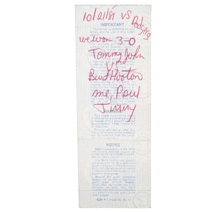 1981 World Series Game Two Yankees vs. Dodgers 10/21/1981 Yankee Stadium Ticket
