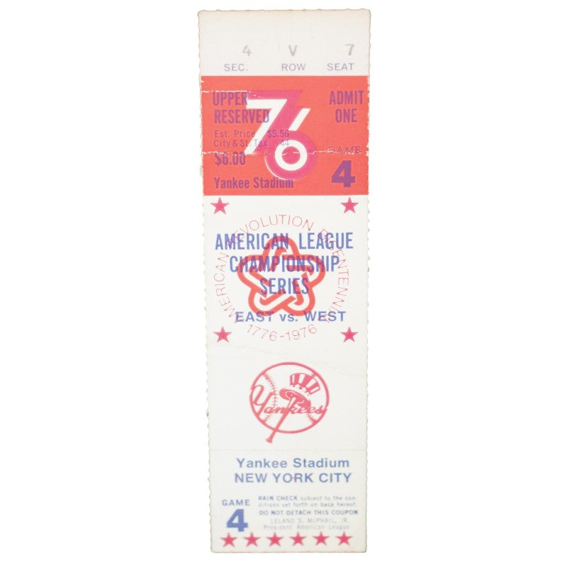 1976 ALCS Game Four Yankees vs. Royals 10/13/1976 Yankee Stadium Ticket
