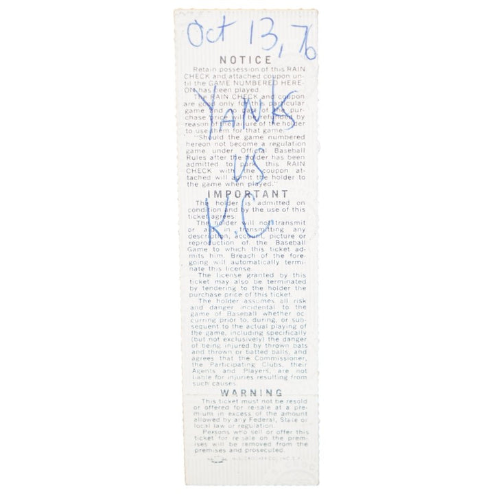 1976 ALCS Game Four Yankees vs. Royals 10/13/1976 Yankee Stadium Ticket