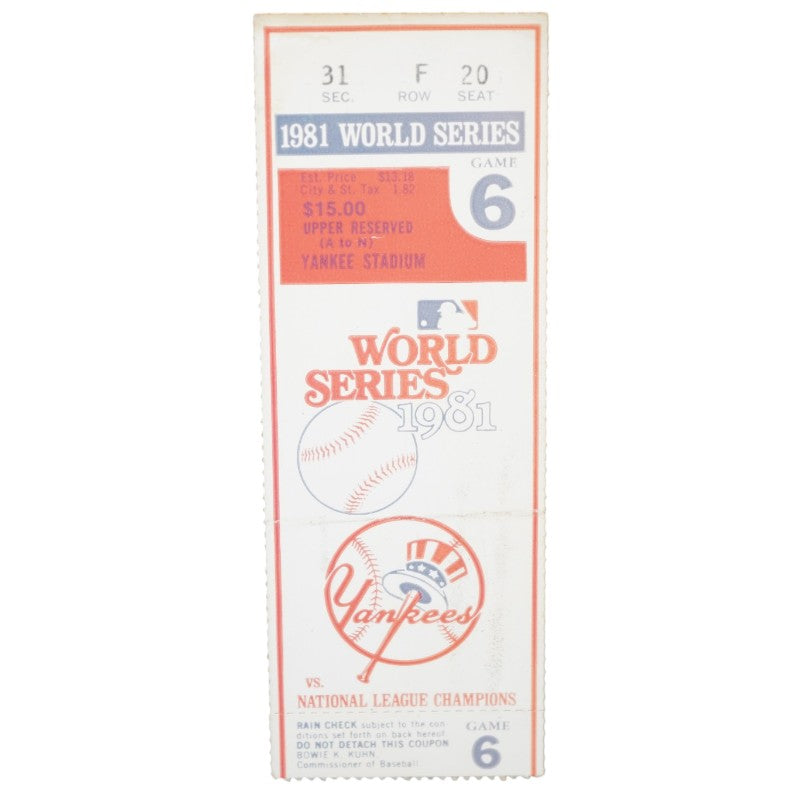 1981 World Series Game 6 Yankees vs. Dodgers 10/28/1981 Yankee Stadium Ticket