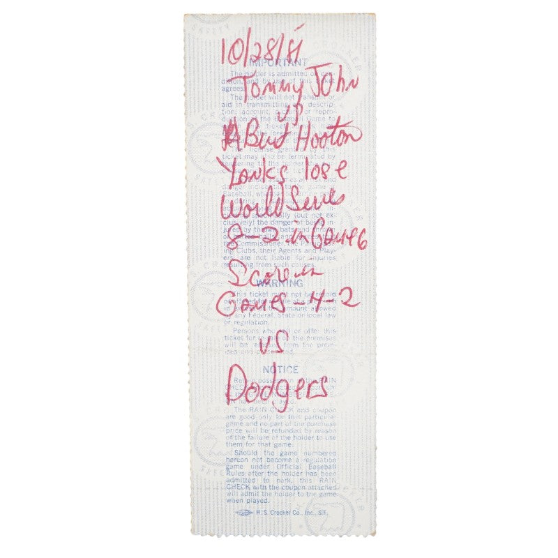 1981 World Series Game 6 Yankees vs. Dodgers 10/28/1981 Yankee Stadium Ticket