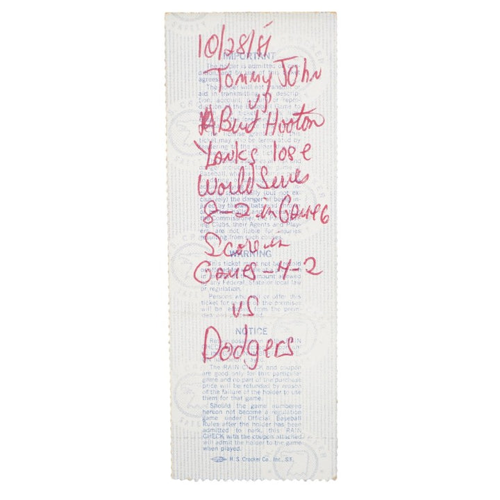 1981 World Series Game 6 Yankees vs. Dodgers 10/28/1981 Yankee Stadium Ticket