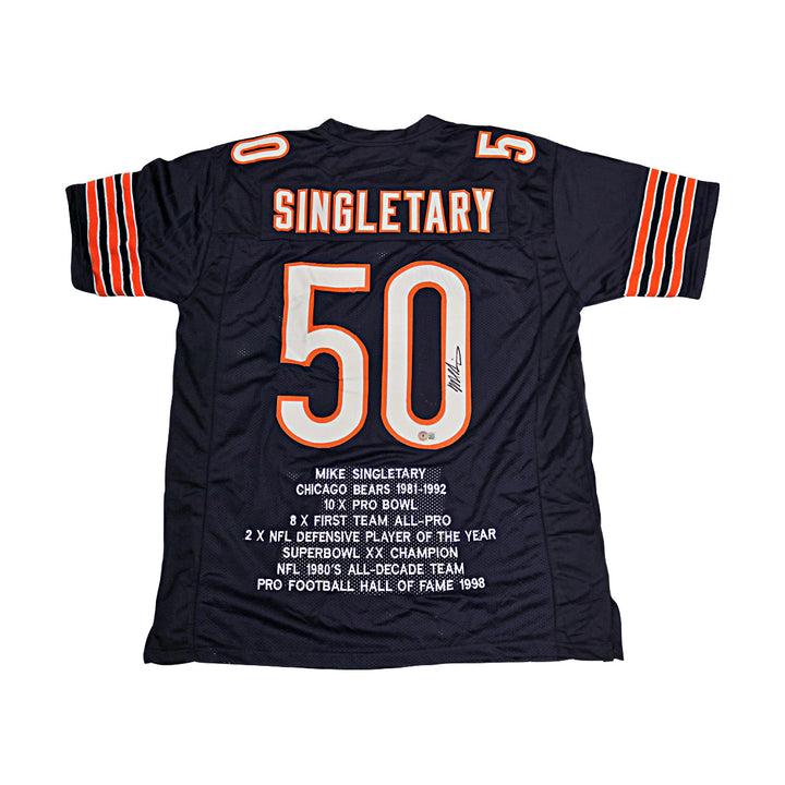 Mike Singletary Chicago Bears Autographed Custom Stat Jersey Beckett Holo Only
