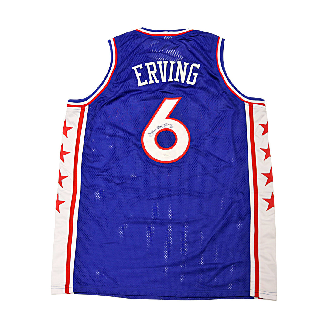 Julius Irving Philadelphia 76ers Autographed Custom Blue Jersey JSA Holo Only