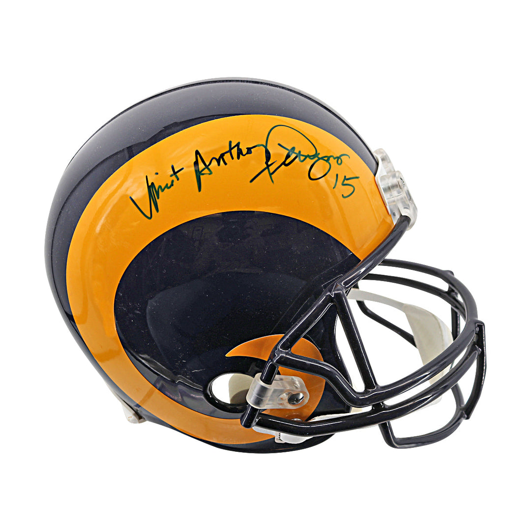 Vince Farragamo Rams Autographed Inscribed VSR-4 Proline Replica Helmet JSA Holo