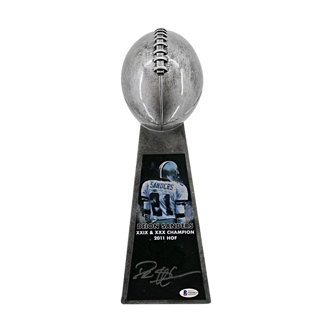 Deion Sanders Cowboys Autographed Super Bowl Replica Trophy Black Beckett Holo