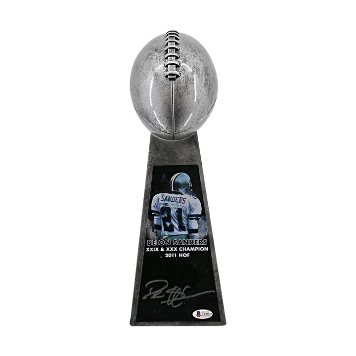 Deion Sanders Cowboys Autographed Super Bowl Replica Trophy Black Beckett Holo
