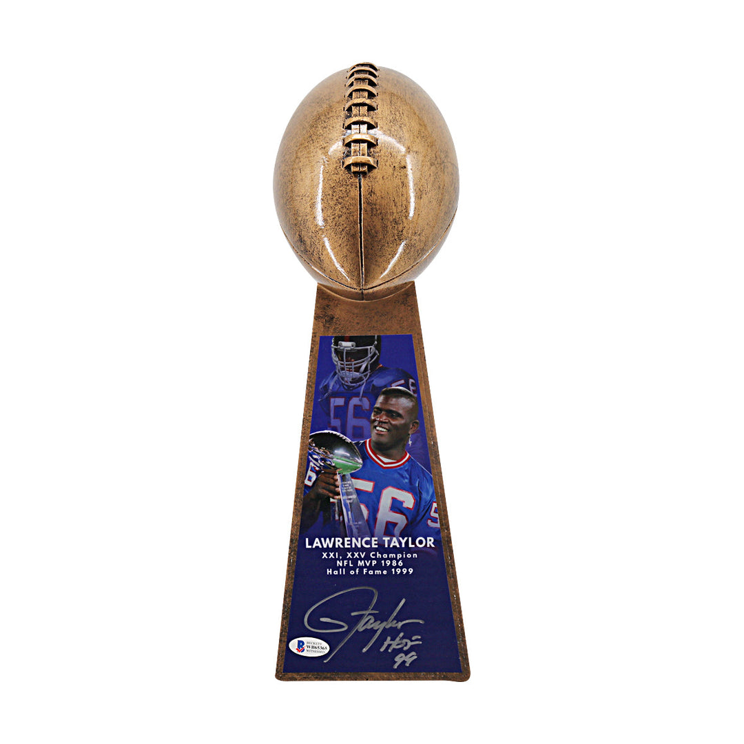 Lawrence Taylor Giants Autographed Inscribed Super Bowl Trophy Beckett Holo Only