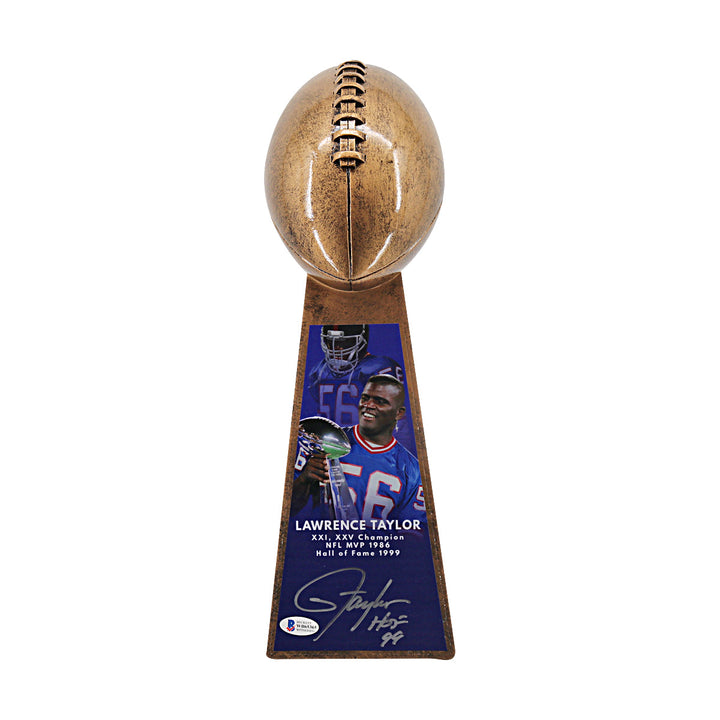 Lawrence Taylor Giants Autographed Inscribed Super Bowl Trophy Beckett Holo Only